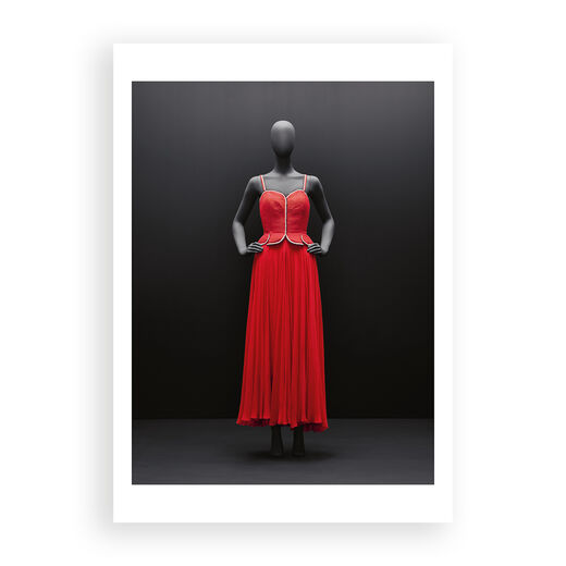 V&A Gabrielle Chanel exhibition postcard red dress